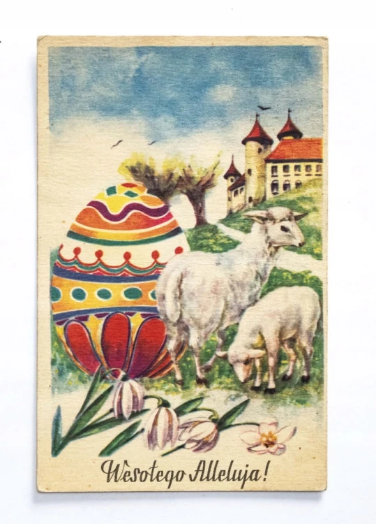 STARA POCZTÓWKA WIELKANOCNA - WARSZAWA / LUBAŃ 1949