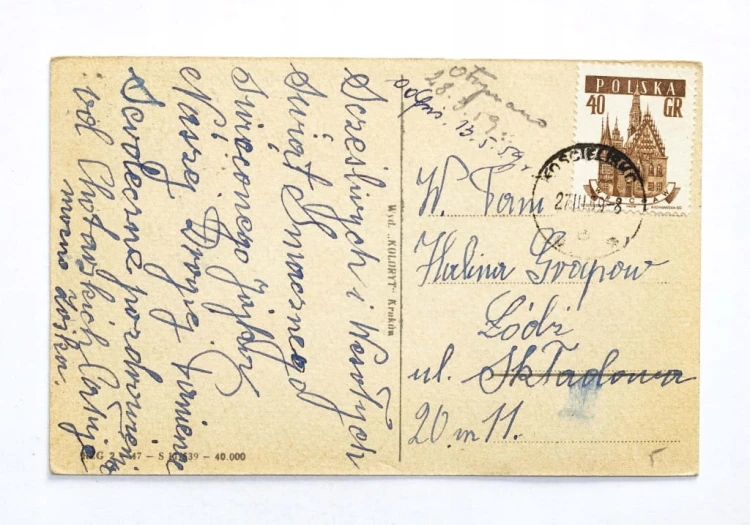 STARA POCZTÓWKA WIELKANOCNA - KOŚCIELISKO / ŁÓDŹ 1959
