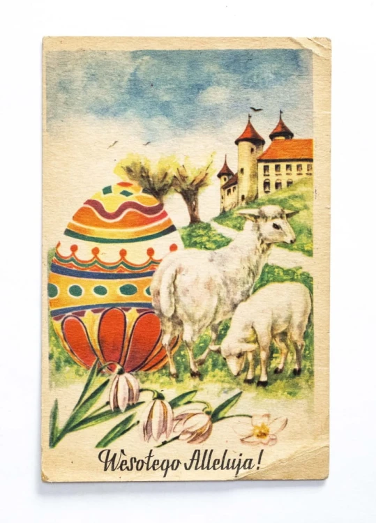 STARA POCZTÓWKA WIELKANOCNA - KISZKOWO / INOWROCŁAW 1949