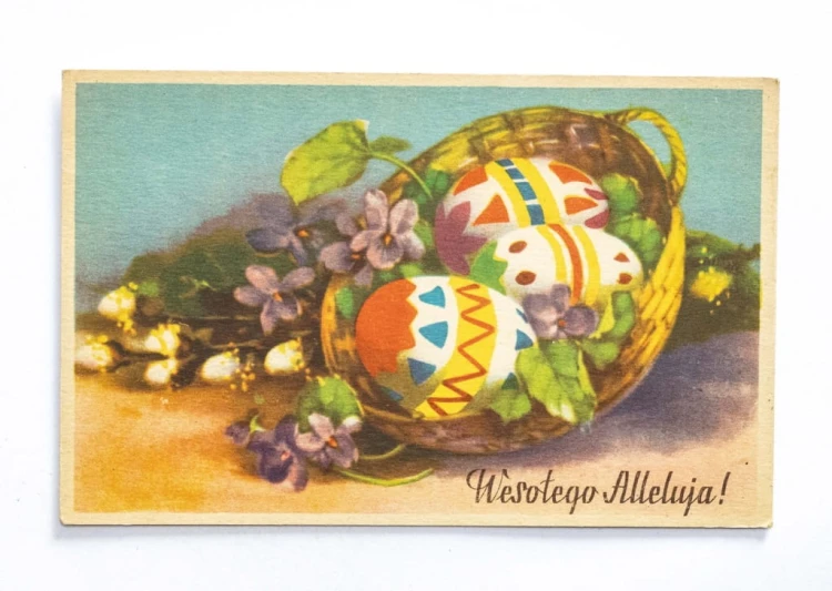 STARA POCZTÓWKA WIELKANOCNA - WESOŁEGO ALLELUJA, PISANKI l. 40/50