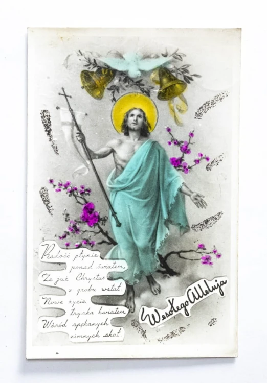 STARA POCZTÓWKA WIELKANOCNA - WESOŁEGO ALLELUJA, JEZUS CHRYSTUS l. 50/60