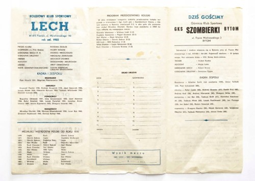 PROGRAM MECZU PIŁKARSKIEGO LECH POZNAŃ - SZOMBIERKI BYTOM 15.06.1983 POZNAŃ