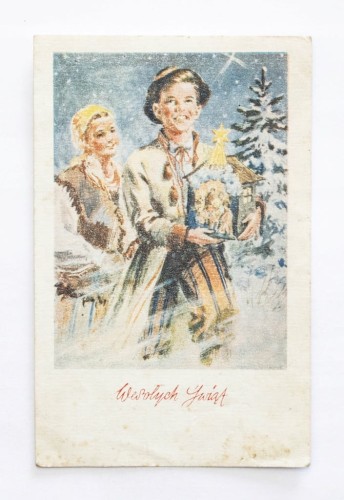 STARA POCZTÓWKA BOŻONARODZENIOWA - ORCHOWO / WÓLKA 1950