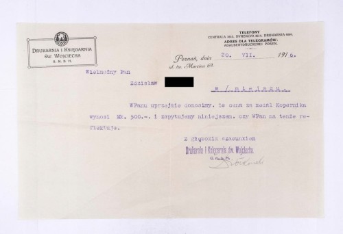 STARY LIST - DRUKARNIA I KSIĘGARNIA ŚW. WOJCIECHA, POZNAŃ 1916