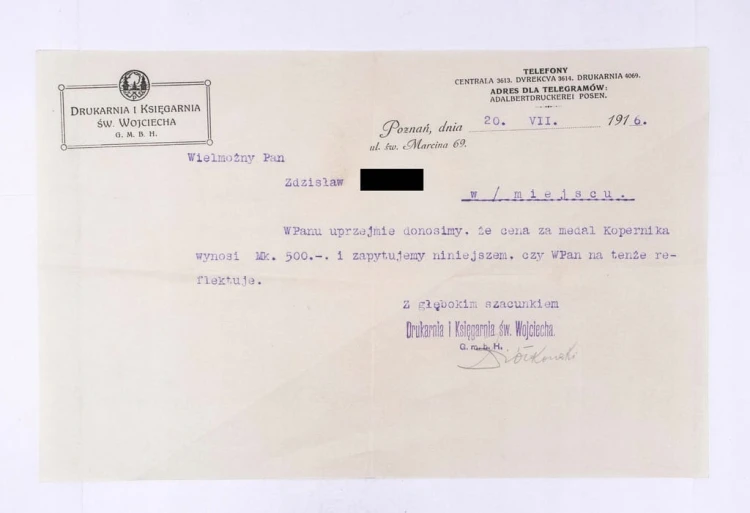 STARY LIST - DRUKARNIA I KSIĘGARNIA ŚW. WOJCIECHA, POZNAŃ 1916