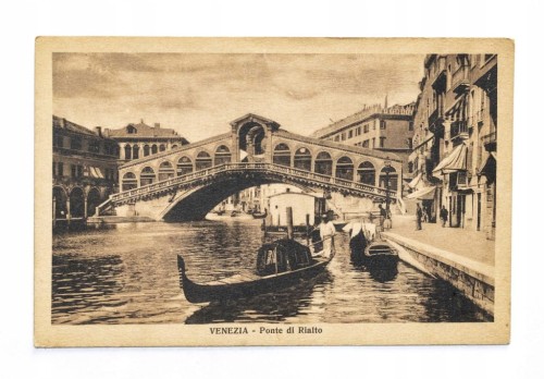 WŁOCHY, WENECJA - GONDOLA, WIELKI KANAŁ, MOST RIALTO, l. 20/30 XX WIEKU