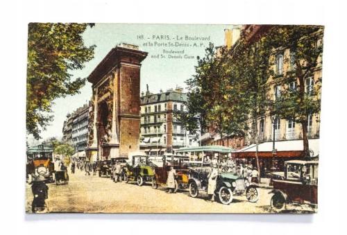 FRANCJA, PARYŻ - BRAMA ŚW. DIONIZEGO, BULWAR, SAMOCHODY, POCZ. XX WIEKU