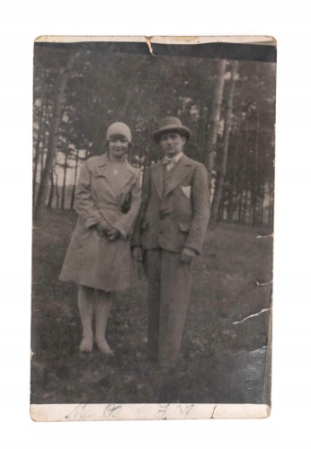 STARA FOTOGRAFIA - KOBIETA Z MĘŻCZYZNĄ, POZNAŃ DĘBINA 1929