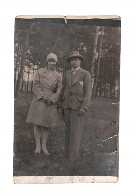STARA FOTOGRAFIA - KOBIETA Z MĘŻCZYZNĄ, POZNAŃ DĘBINA 1929