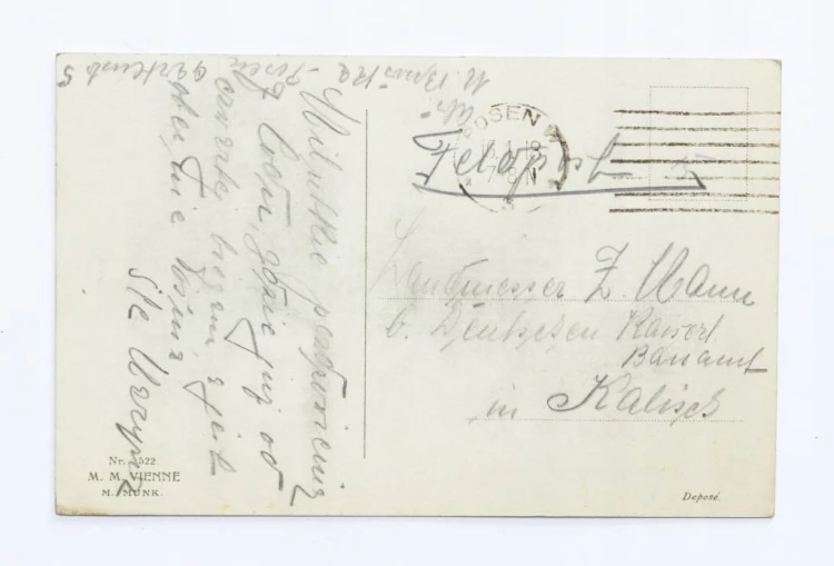 POCZTÓWKA DZIECI W ŚNIEGU, FELDPOST, POZNAŃ / URZĄD BUDOWLANY KALISZ 1918