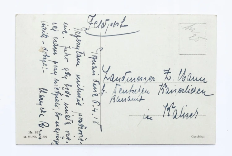 POCZTÓWKA PORTRET KOBIETY, FELDPOST, POZNAŃ / URZĄD BUDOWLANY KALISZ 1918
