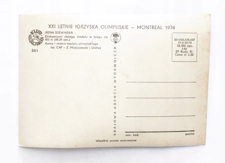 STARA POCZTÓWKA - IRENA SZEWIŃSKA, IGRZYSKA OLIMPIJSKIE, MONTREAL 1976