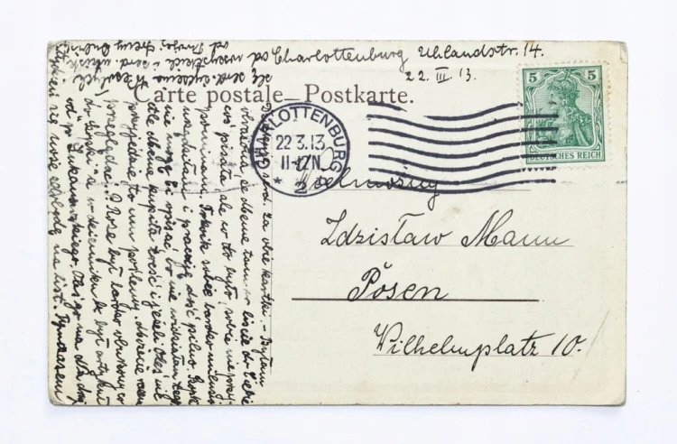 STARA POCZTÓWKA - KOBIETA W SUKNI, CHARLOTTENBURG / POZNAŃ 1913