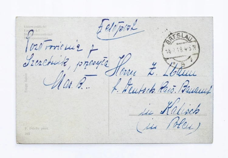 STARA POCZTÓWKA - SKRZYPEK, FELDPOST, WROCŁAW / URZĄD BUDOWLANY KALISZ 1918