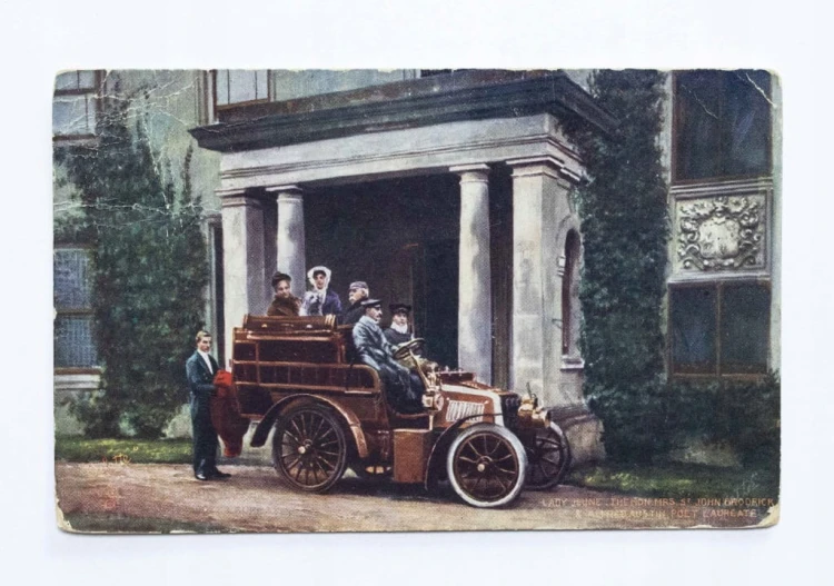 STARA POCZTÓWKA - SAMOCHÓD PRZED PAŁACEM, LWÓW 1905