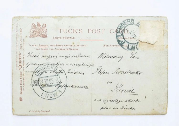 STARA POCZTÓWKA - SAMOCHÓD PRZED PAŁACEM, LWÓW 1905