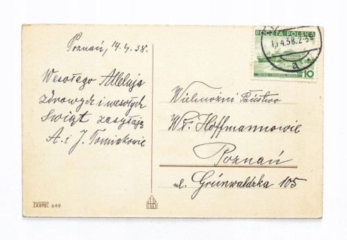 STARA POCZTÓWKA WIELKANOCNA - POZNAŃ 1938