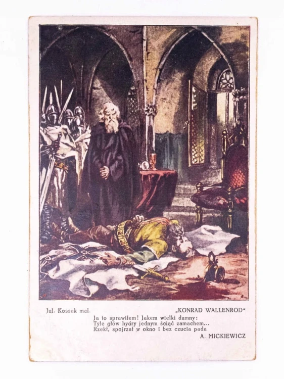 STARA POCZTÓWKA - KONRAD WALLENROD, mal. KOSSAK II RP