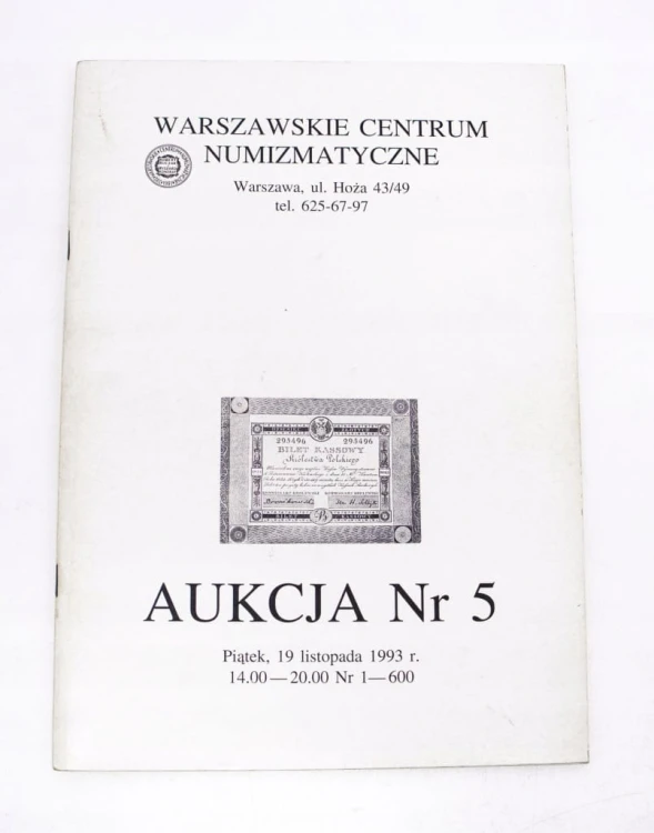 Katalog Warszawskie Centrum Numizmatyczne Aukcja 5 - 1993, banknoty polskie