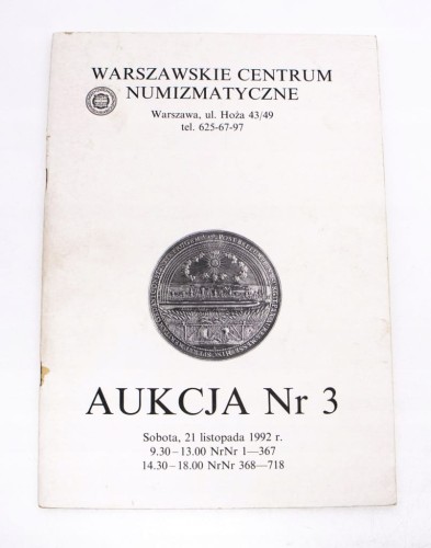 Katalog aukcyjny Warszawskie Centrum Numizmatyczne, Aukcja 3 - 21.11.1992