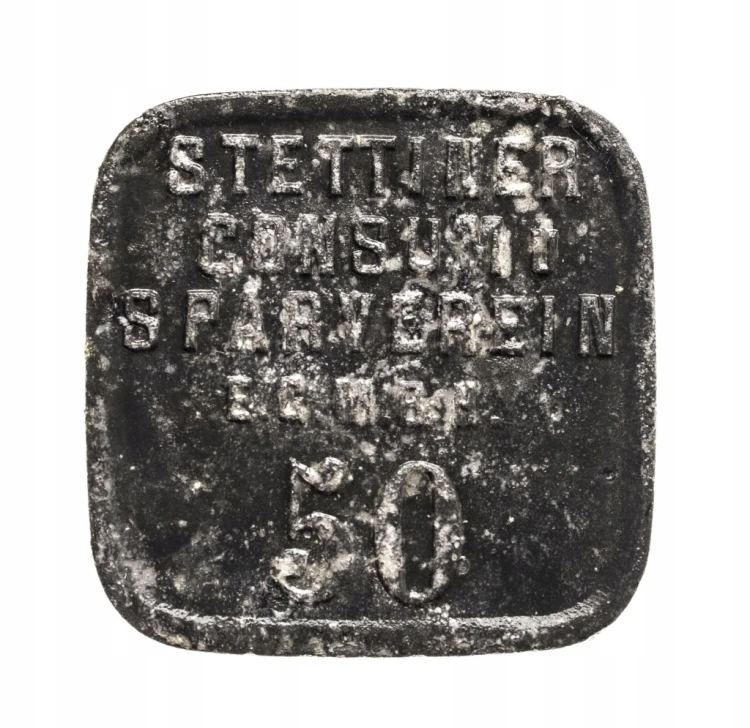 Szczecin, żeton 50 fenigów Szczeciński Związek Spożywczo-Oszczędnościowy