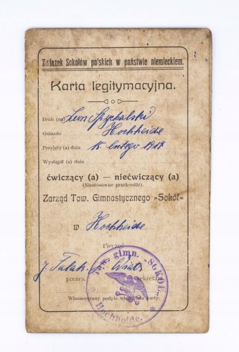 Legitymacja Towarzystwo Gimnastyczne Sokół, Hochheide 1914