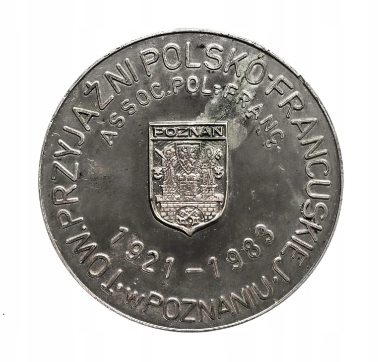 Polska, medal Towarzystwo Przyjaźni Polsko-Francuskiej, Poznań 1983, srebro