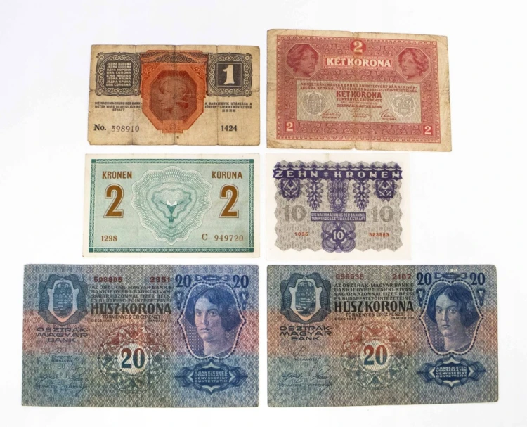 Austria, zestaw 6 banknotów 1913-1922