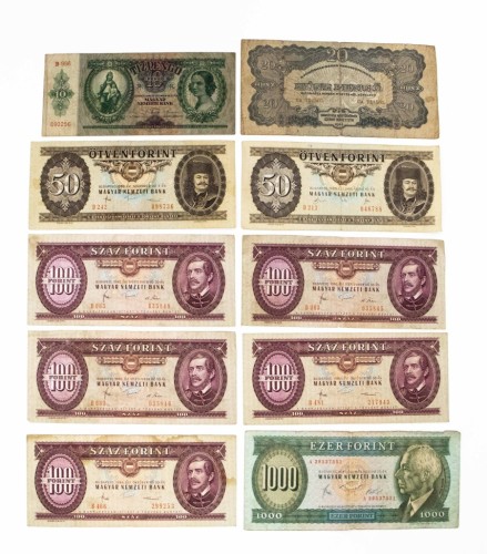 Węgry, zestaw 10 banknotów 1936-1989