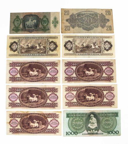 Węgry, zestaw 10 banknotów 1936-1989