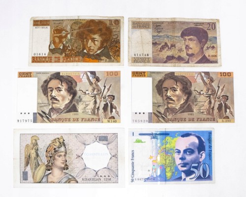 Francja, zestaw 6 banknotów 1975-1999