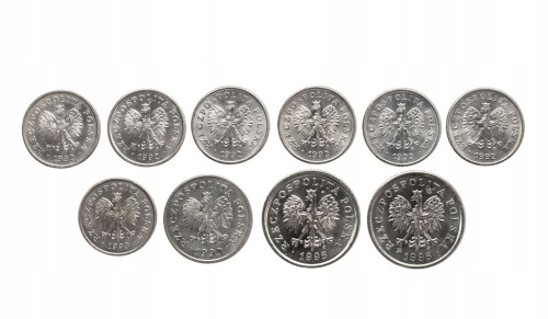 Polska, Rzeczpospolita od 1989 roku, zestaw 10 monet obiegowych 1990-1995