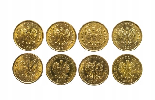 Polska, Rzeczpospolita od 1989 roku, zestaw 8 monet 5 groszy 1991-2009