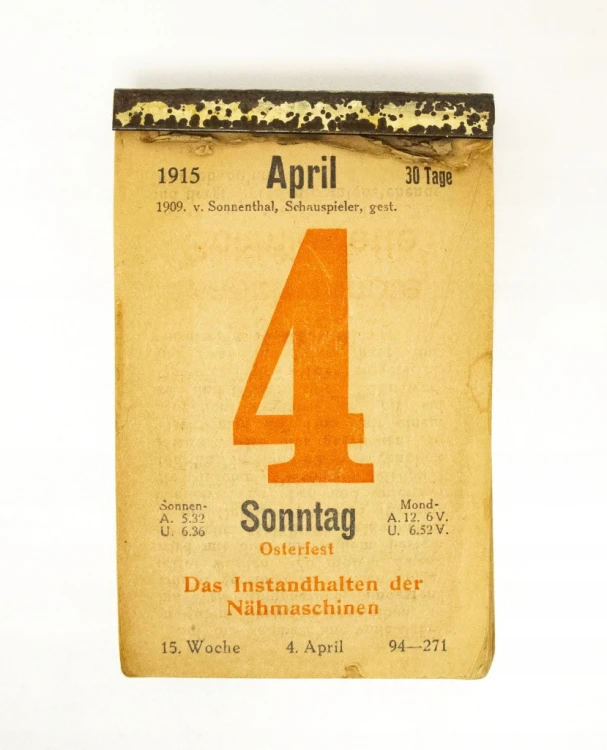 STARY NIEMIECKI KALENDARZ ZDZIERAK, KWIECIEŃ - LISTOPAD 1915