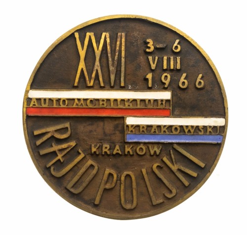 MEDAL PLAKIETA XXVI RAJD POLSKI, AUTOMOBILKLUB KRAKÓW 1966