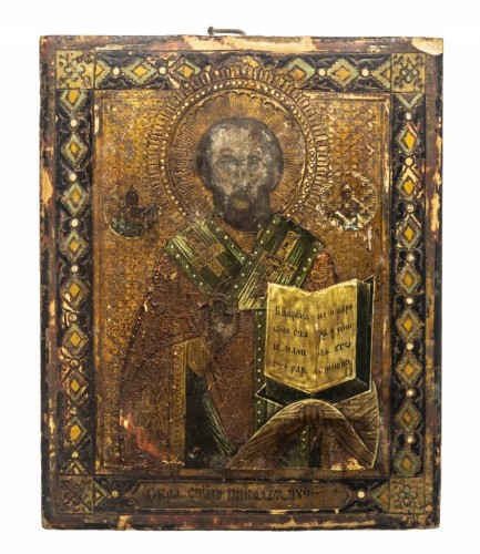 STARA IKONA, ŚWIĘTY MIKOŁAJ CUDOTWÓRCA Z MIRY, ROSJA XIX WIEK