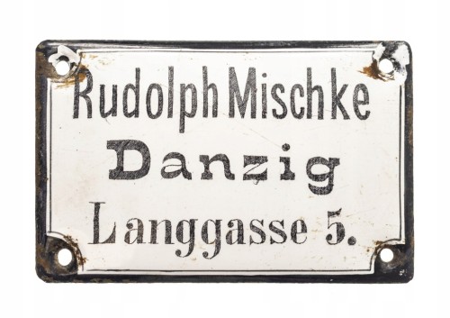 STARA PLAKIETKA RUDOLPH MISCHKE DANZIG, SKLEP SPRZĘTÓW DOMOWYCH GDAŃSK