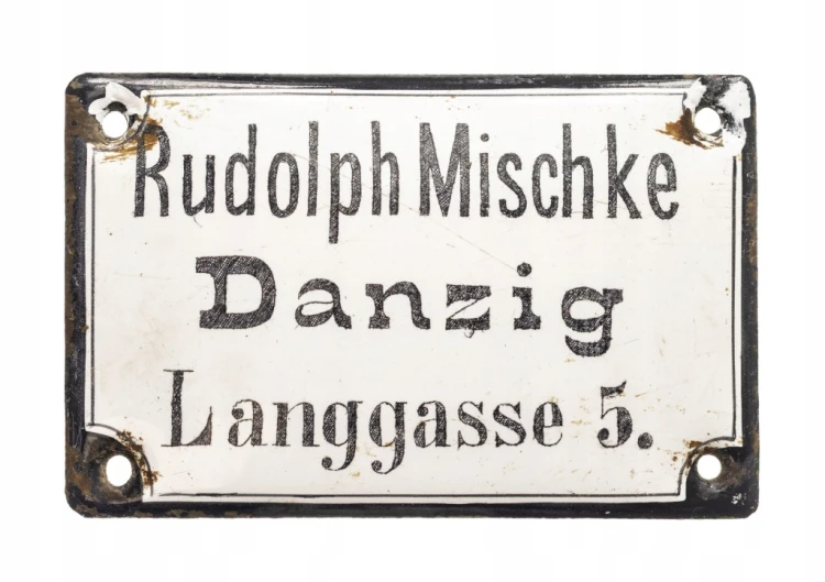 STARA PLAKIETKA RUDOLPH MISCHKE DANZIG, SKLEP SPRZĘTÓW DOMOWYCH GDAŃSK
