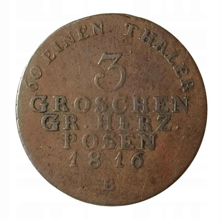 Wielkie Księstwo Poznańskie, 3 grosze 1816 B, Wrocław