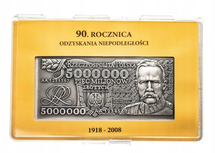 Plakieta Józef Piłsudski, 5000000 ZŁ 2008, 90. r. Odzyskania Niepodległości