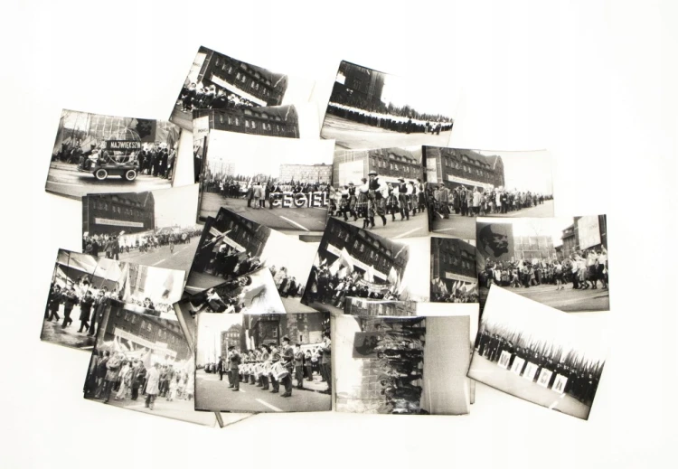 ZESTAW FOTOGRAFII POCHÓD 1 MAJA, POZNAŃ PRL (CEGIELSKI, POLITECHNIKA, AWF)