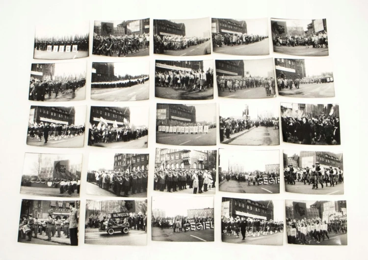 ZESTAW FOTOGRAFII POCHÓD 1 MAJA, POZNAŃ PRL (CEGIELSKI, POLITECHNIKA, AWF)