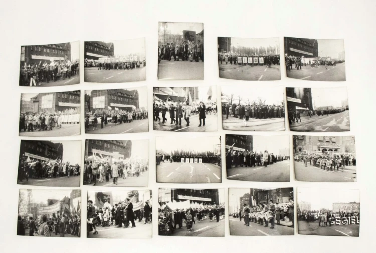 ZESTAW FOTOGRAFII POCHÓD 1 MAJA, POZNAŃ PRL (CEGIELSKI, POLITECHNIKA, AWF)