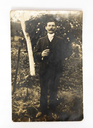 FOTOGRAFIA / POCZTÓWKA - MĘŻCZYZNA Z CYGAREM, ROSZKOWO / MIEJSKA GÓRKA 1911