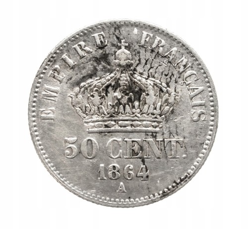Francja, Napoleon III , 50 centymów 1864 A, Paryż