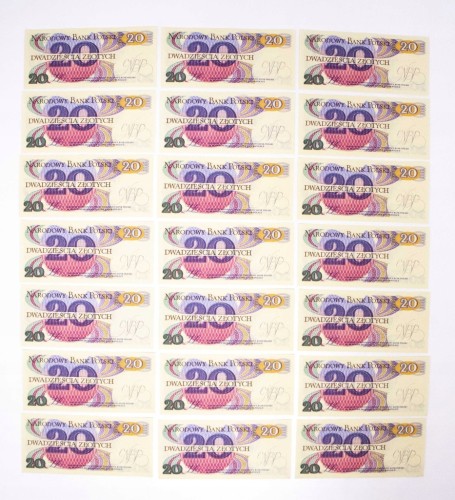 Polska, PRL, zestaw 21 x 20 ZŁOTYCH 1.06.1982, seria AS