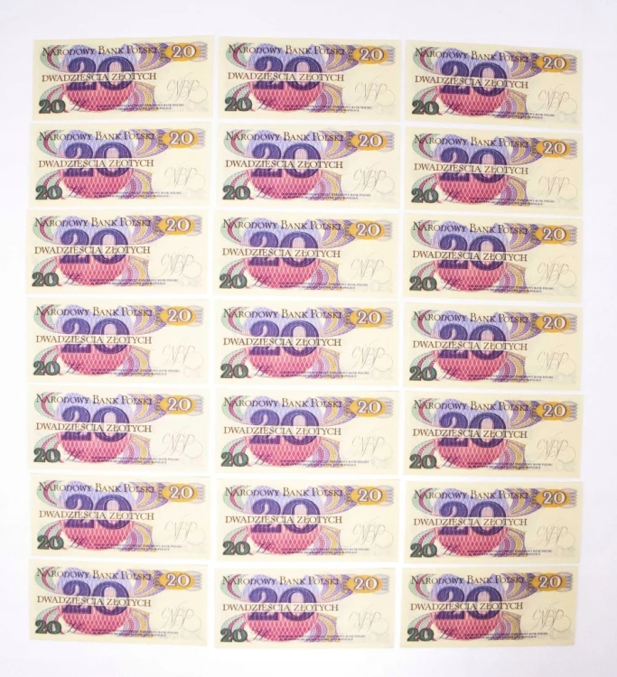 Polska, PRL, zestaw 21 x 20 ZŁOTYCH 1.06.1982, seria AS