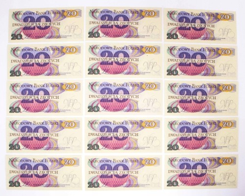 Polska, PRL, zestaw 15 x 20 ZŁOTYCH 1.06.1982, seria AS. Kolejne numery