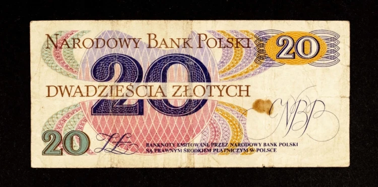 SOLIDARNOŚĆ, 20 zł 1.06.1982, seria E, stempel na banknocie z obiegu
