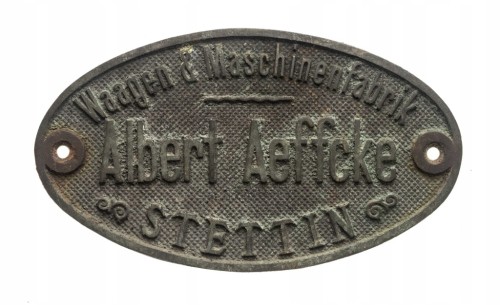 STARA PLAKIETA STETTIN, FABRYKA WAG I MASZYN ALBERT AEFFCKE, SZCZECIN